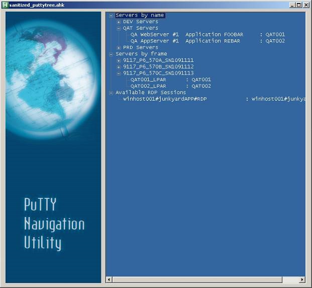 screenshot of PuTTY GUI navigation utility