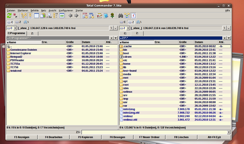 Total Commander 7.56a on Ubuntu 9.10 with Wine 1.21 By Karlchen