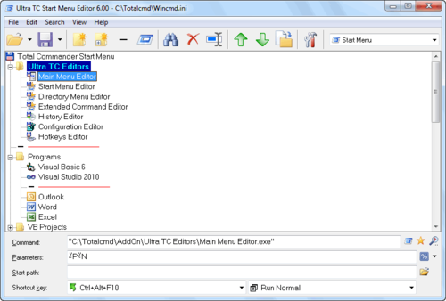 Ultra TC Start Menu Editor screen shoot